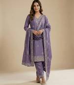 Purple designer faux silk readymade designer suit