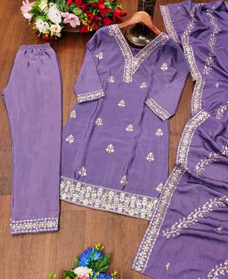 Purple designer faux silk readymade designer suit 2