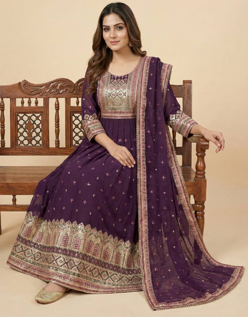 Maroon designer faux georgette readymade designer suit