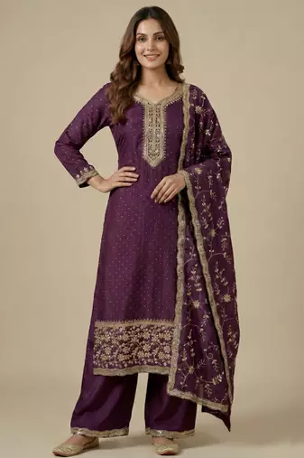 Maroon designer faux silk readymade designer suit