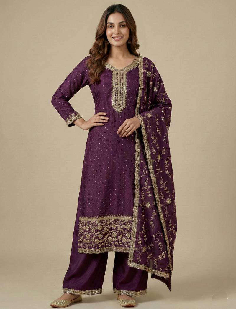 Maroon designer faux silk readymade designer suit