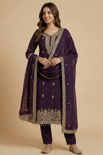 Maroon designer faux georgette readymade designer suit