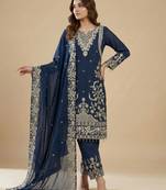 Blue designer faux georgette readymade designer suit