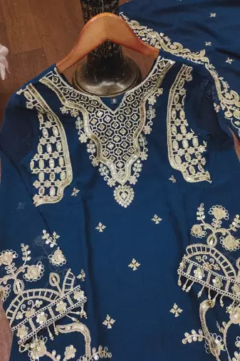 Blue designer faux georgette readymade designer suit