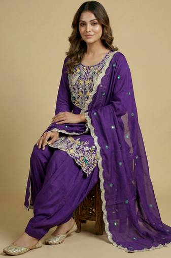 Purple designer faux silk readymade designer suit