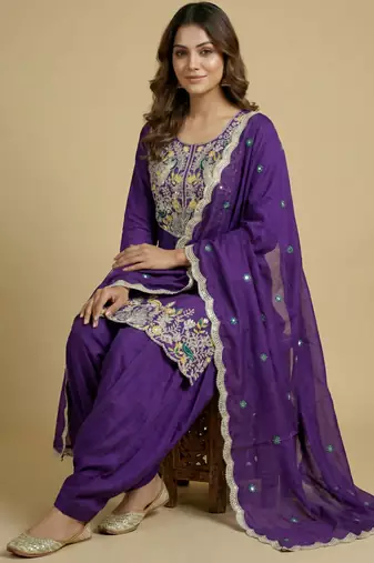 Purple designer faux silk readymade designer suit
