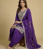 Purple designer faux silk readymade designer suit