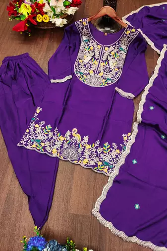 Purple designer faux silk readymade designer suit