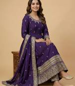 Purple designer faux silk readymade designer suit