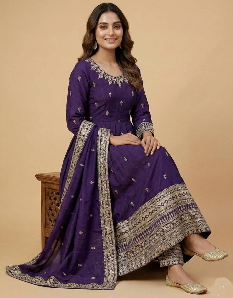 Purple designer faux silk readymade designer suit