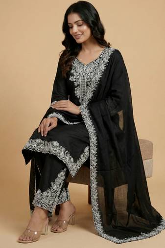 Black designer crepe readymade designer suit