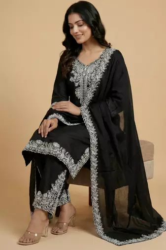 Black designer crepe readymade designer suit