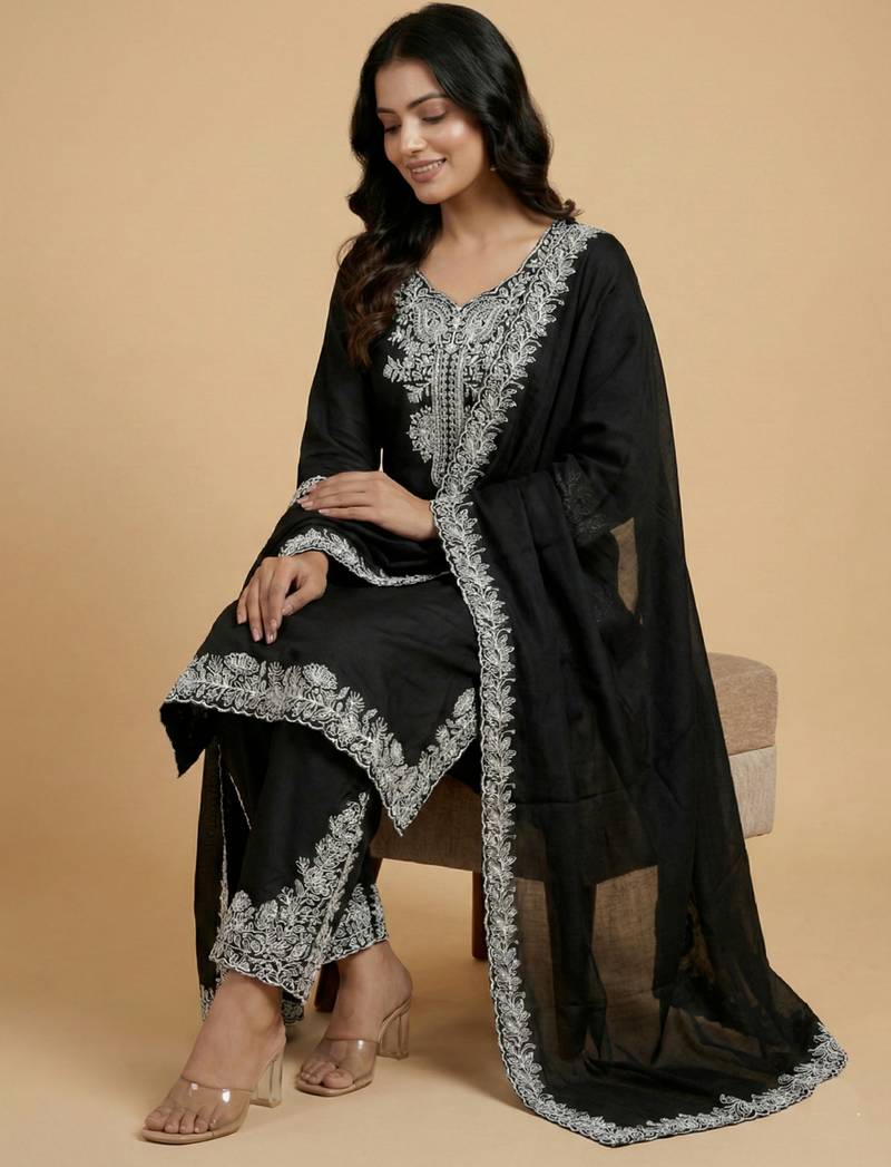 Black designer crepe readymade designer suit