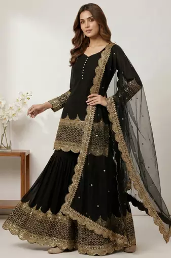 Black designer georgette readymade designer suit
