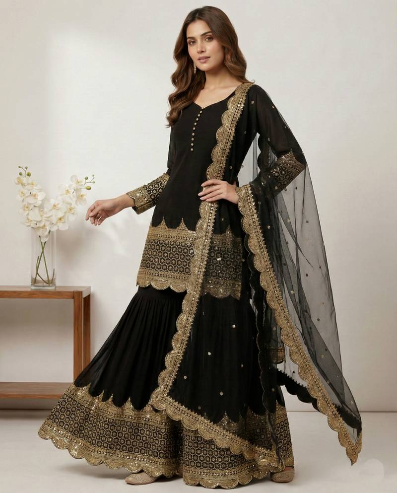 Black designer georgette readymade designer suit