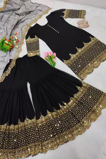 Black designer georgette readymade designer suit