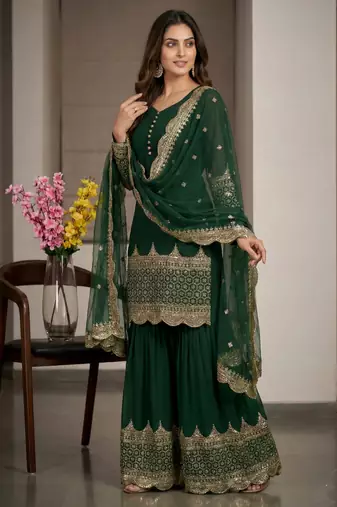 Green designer georgette readymade designer suit