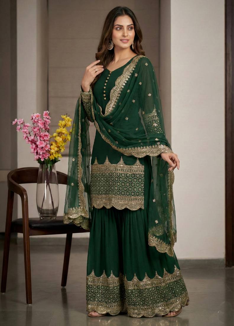 Green designer georgette readymade designer suit