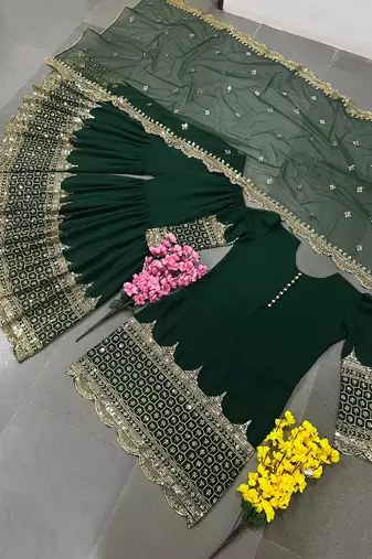 Green designer georgette readymade designer suit