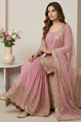 Pink designer georgette readymade designer suit