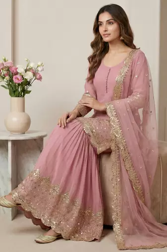 Pink designer georgette readymade designer suit