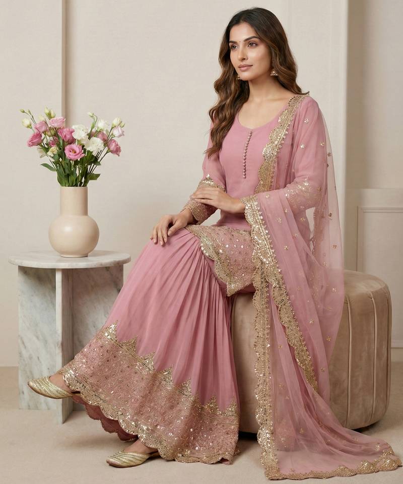 Pink designer georgette readymade designer suit