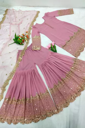 Pink designer georgette readymade designer suit