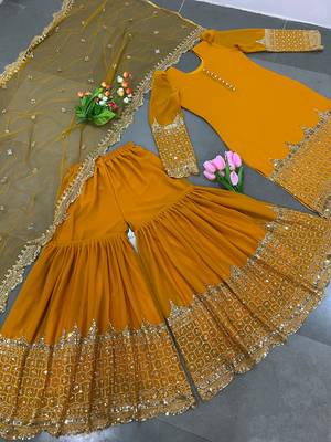 Mustard designer georgette readymade designer suit 2