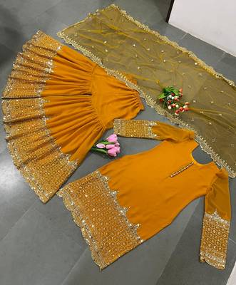 Mustard designer georgette readymade designer suit 3