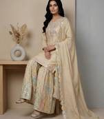 Cream designer faux silk readymade designer suit
