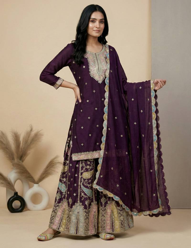 Maroon designer faux silk readymade designer suit