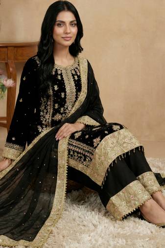 Black designer georgette readymade designer suit