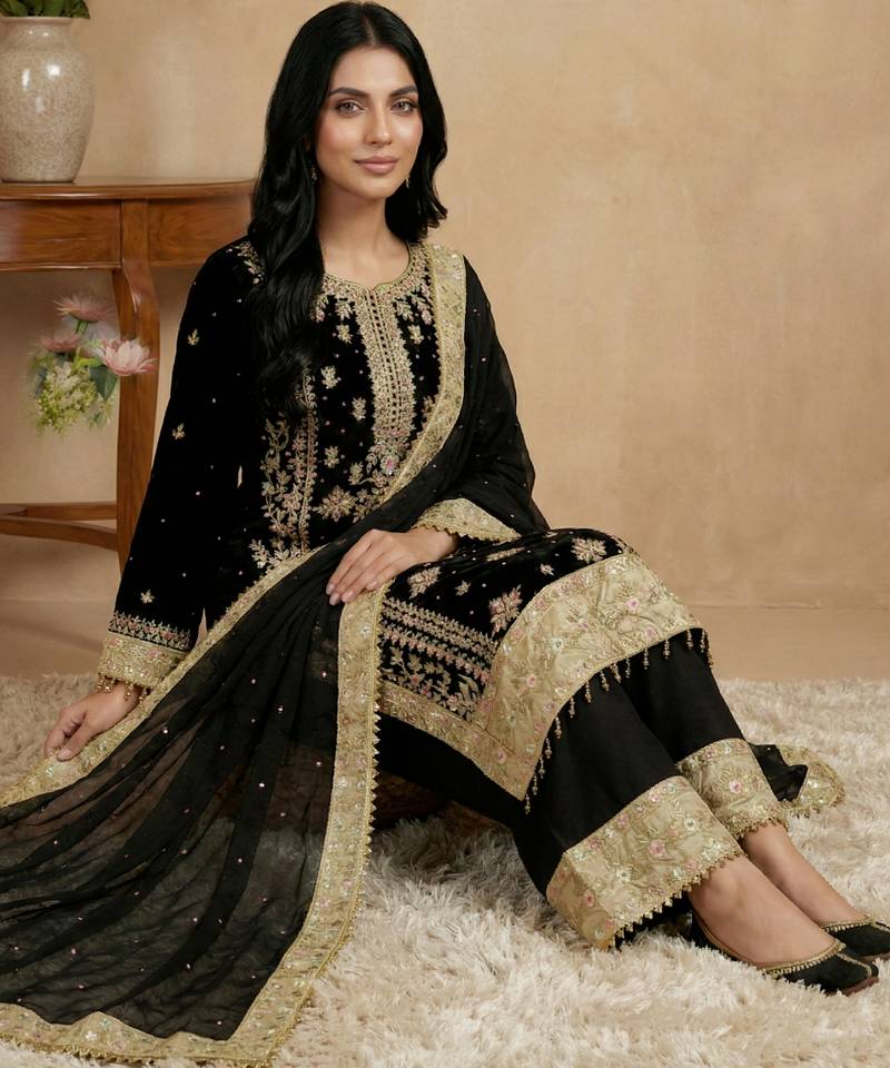 Black designer georgette readymade designer suit