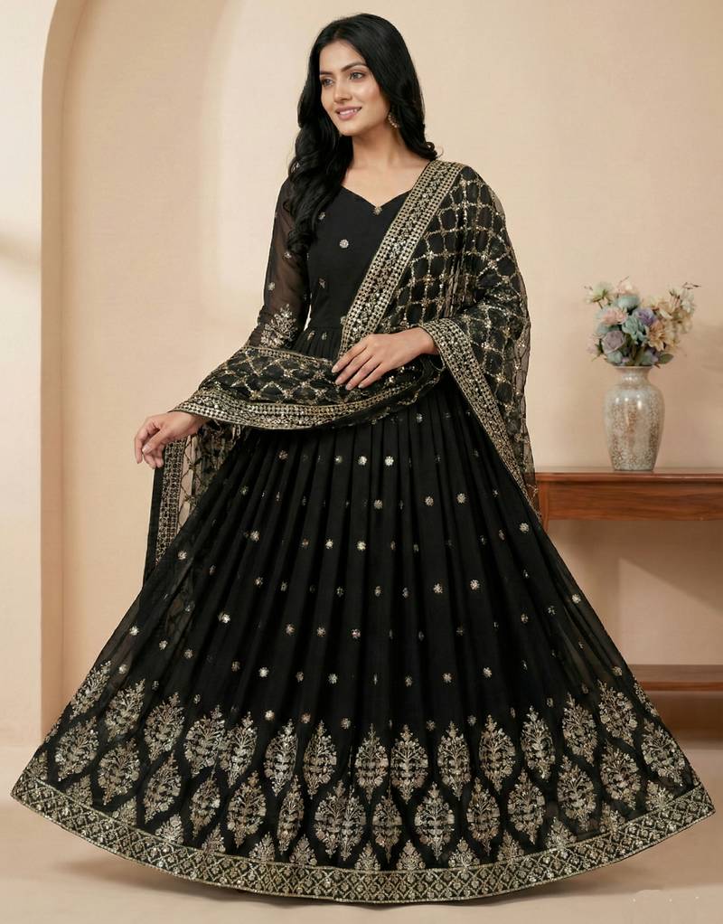 Black designer georgette readymade designer suit