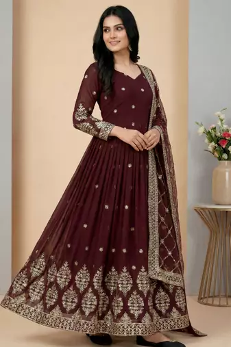 Maroon designer georgette readymade designer suit