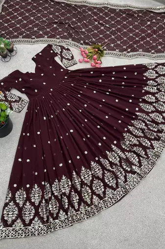 Maroon designer georgette readymade designer suit