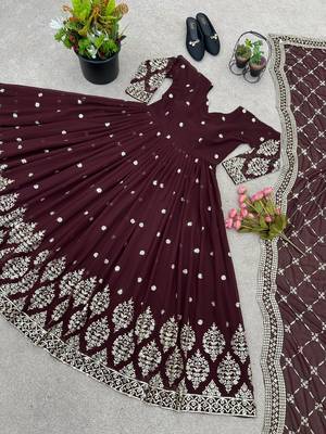 Maroon designer georgette readymade designer suit 3