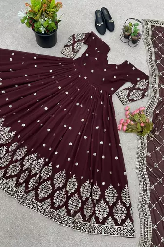 Maroon designer georgette readymade designer suit