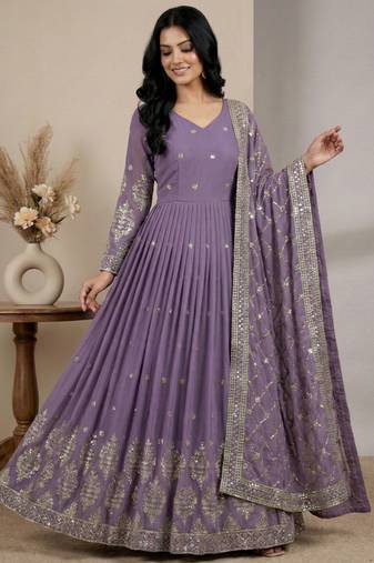 Purple designer georgette readymade designer suit