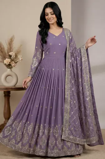 Purple designer georgette readymade designer suit