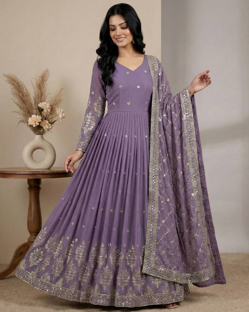 Purple designer georgette readymade designer suit