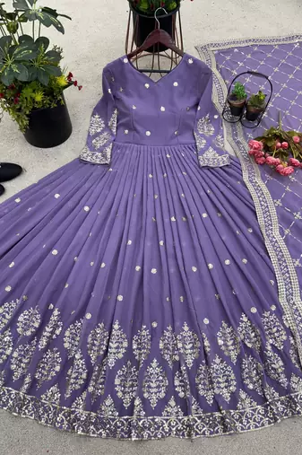 Purple designer georgette readymade designer suit