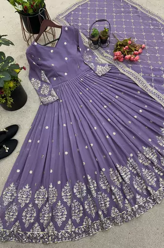 Purple designer georgette readymade designer suit