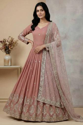 Peach designer georgette readymade designer suit