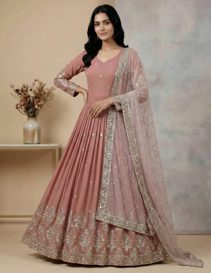 Peach designer georgette readymade designer suit