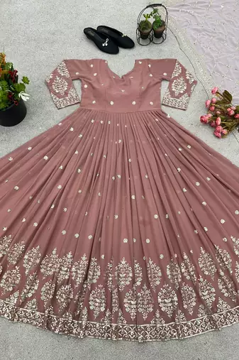 Peach designer georgette readymade designer suit