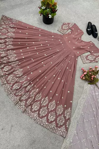 Peach designer georgette readymade designer suit