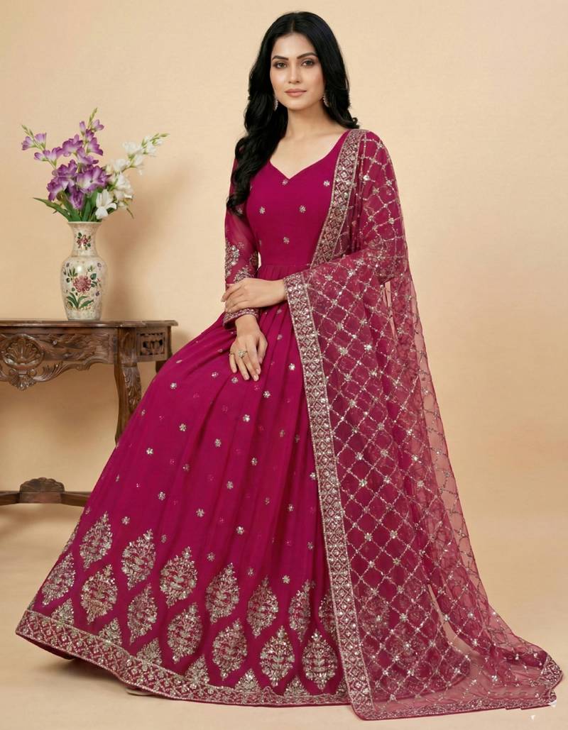 Rani-pink designer georgette readymade designer suit