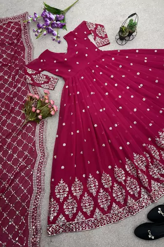 Rani-pink designer georgette readymade designer suit
