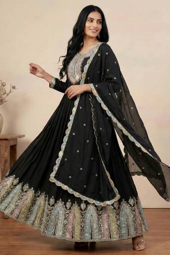 Black designer faux silk readymade designer suit